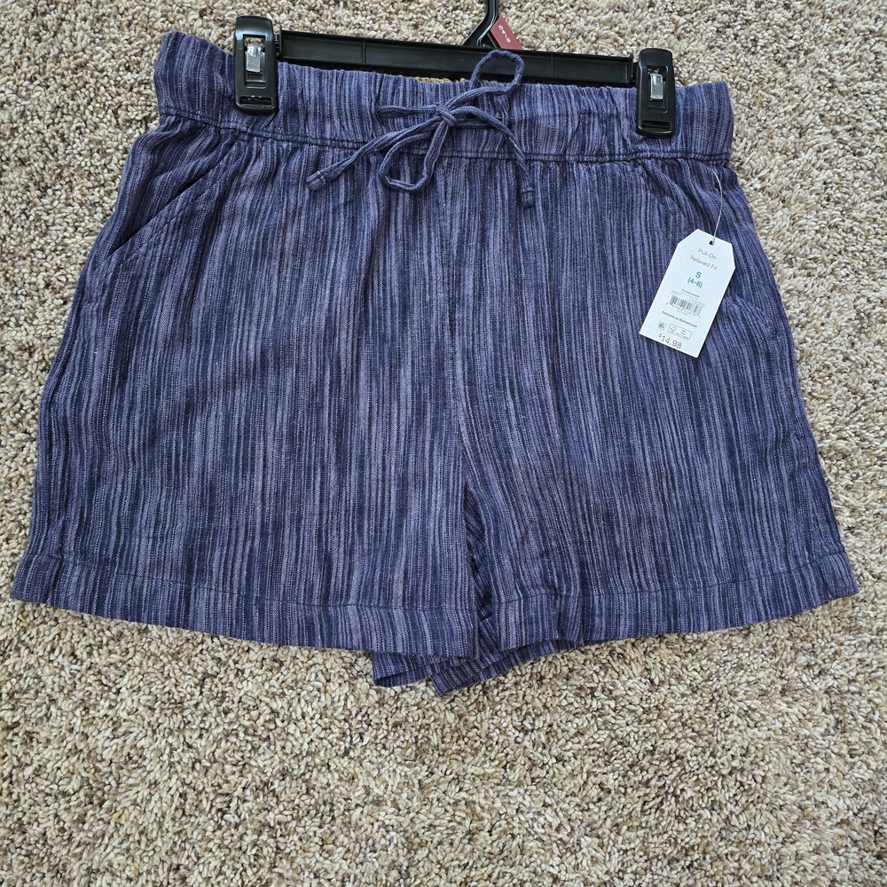 Time and Tru Navy Striped High-Waist Drawstring Shorts